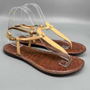 Sam Edelman Gigi Women's 7.5 Almond Sand Leather Thong Sandals Strappy Open Toe